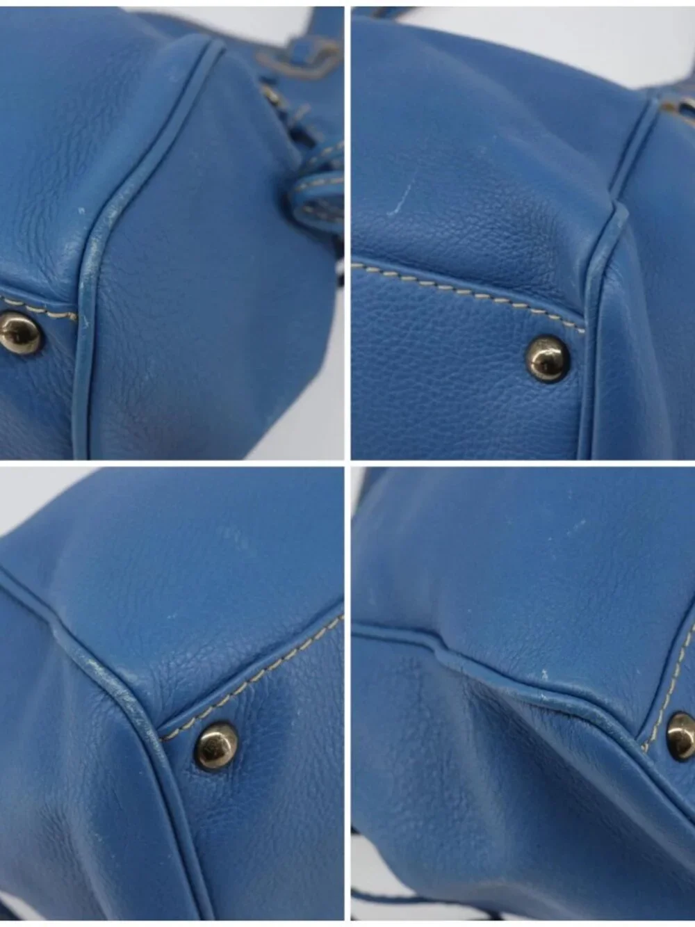 Salvatore Ferragamo Gancini Tote Bag Leather Blue Gold Auth 185584A